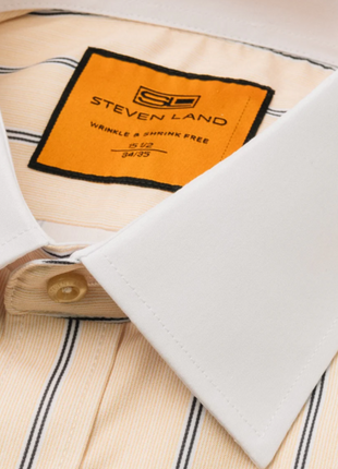 Steven Land Yellow Stripe Spread Collar French Cuff Wrinkle & Shrink Free Dress Shirt