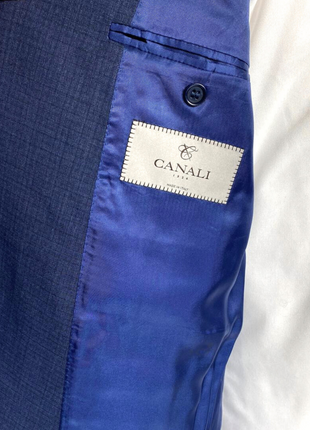Canali Navy Blue Tonal Plaid Notch Lapel 100% Wool 2 Button Suit 48L
