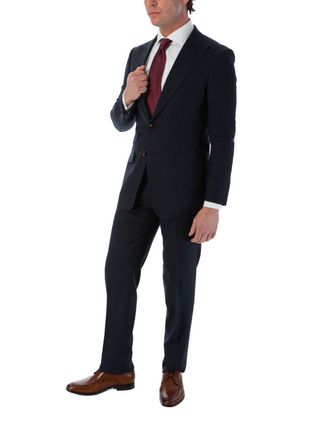 Sartoria Mazara Mens Classic Fit Navy & Brown Check 100% Wool 2 Piece Suit