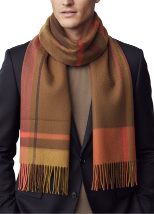 Tovaglia Mens Plaid Cashmere Fringe Scarf