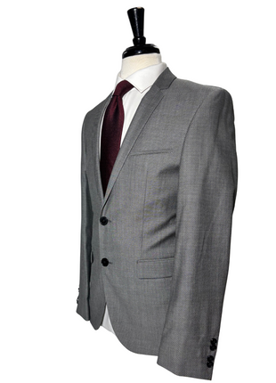 Hugo Boss Super 100s Gray Birdseye Notch Lapels 2-Button Wool Suit - 38R