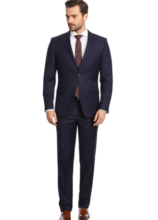 Mens Classic Fit Navy Blue Two Button 100% Wool Suit