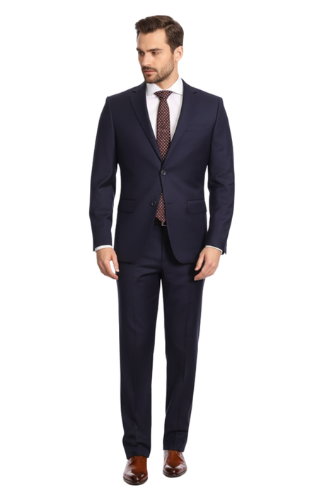 Mens Classic Fit Two Button 100% Wool Wrinkle Resistant Suit