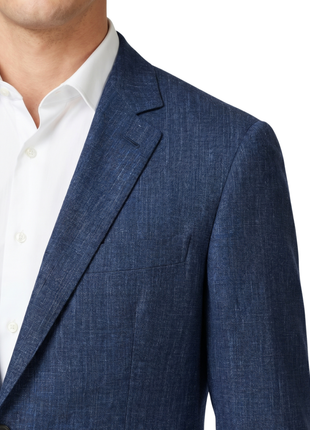 Brunello Cucinelli Mens Blue Heathered Textured Notch Lapel Slim Fit 3-Button Wool Blend Suit with Ticket Pocket  - 44L