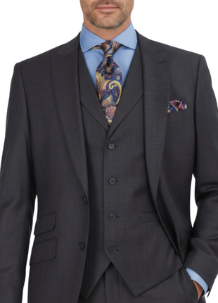 Apollo King Mens Charcoal Striped Peak Lapel Classic Fit 3-Piece Wool Suit