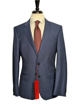 Hugo Boss Blue Textured Marzotto Wool Notch Lapel Two-Button Suit 38R