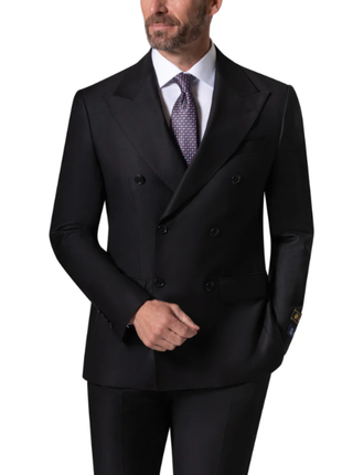 Berragamo Elegant Solid Black Modern Fit Peak Lapels Double Breasted Wool Suit