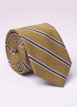 Letteriello Mustard Gold with Navy & White Stripes Italian Silk Neck Tie