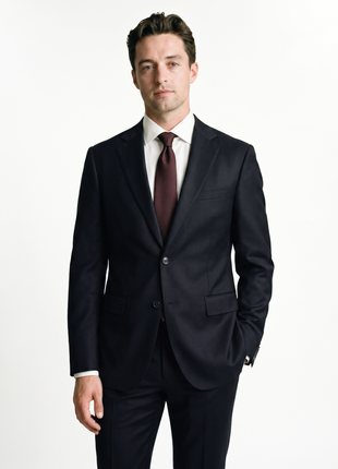 Z Zegna Mens Solid Black Notch Lapel Slim Fit 2-Button Wool Suit - 44L