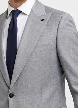 Arhur Black Marzotto Gabardine Solid Grey Slim Fit Peak Lapel 2-Button Wool Suit - The Suit Depot