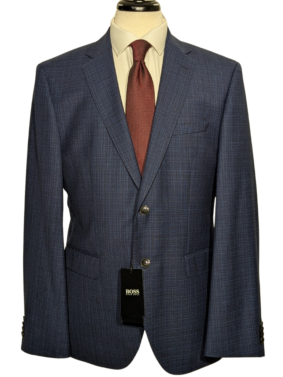 Hugo Boss Super 130 Drago Blue Check Wool Notch Lapel Two-Button