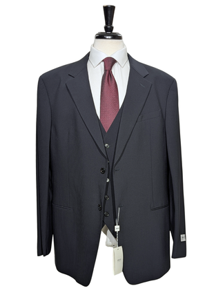 Armani Collezioni Navy Tonal Pinstriped Notch Lapel 3-Piece wool Stretch Suit - 48R