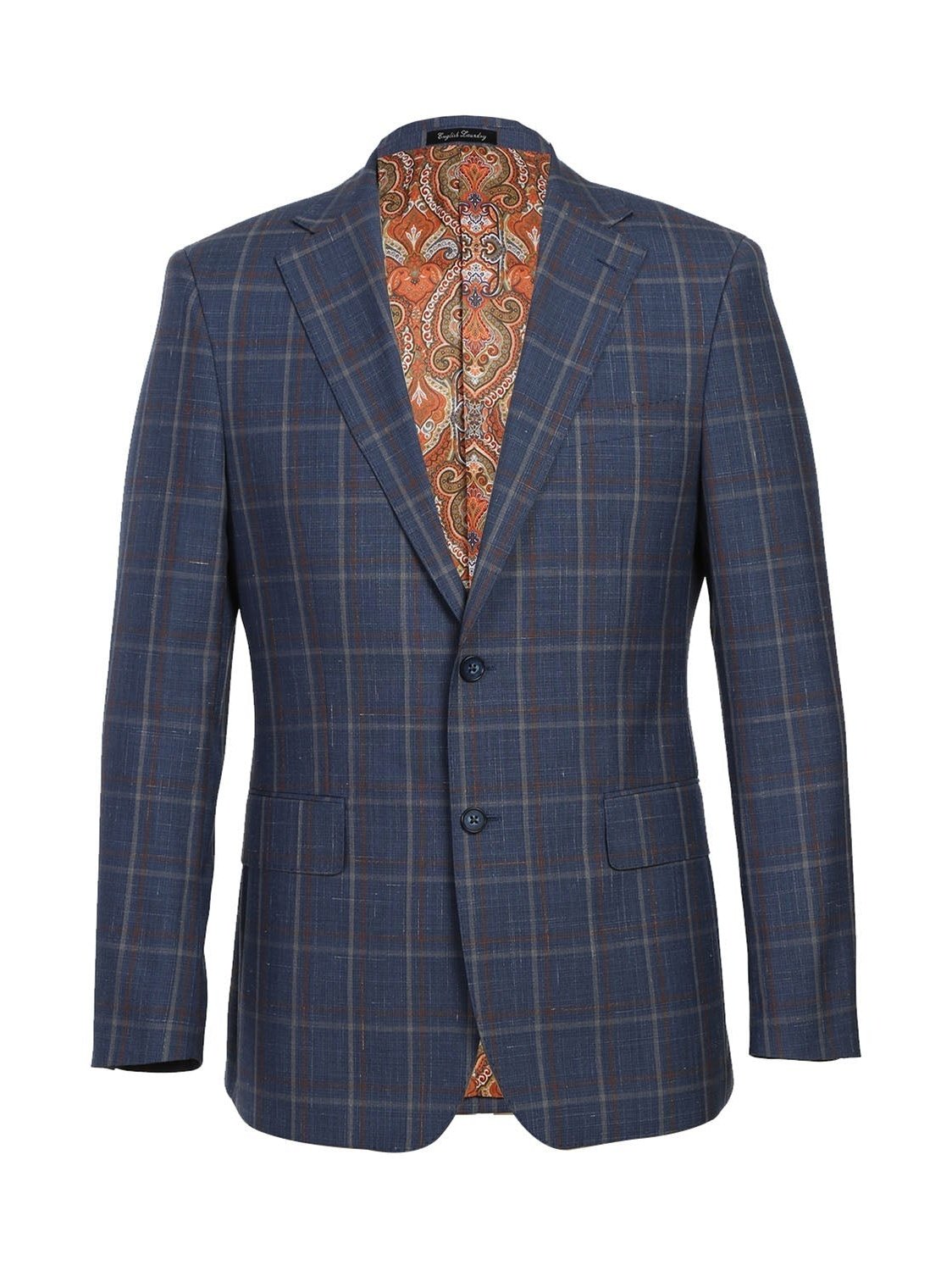 English Laundry Slim Fir Light Steel Blue with Orange Check Wool Suit