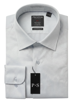 Proper Shirtings Diagonal Stripe Light Gray Contemporary Fit Spread Collar Cotton Dress Shirt