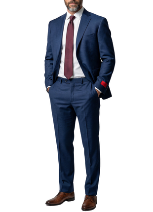 Joseph Bach Mens Blue Textured Half-Canvassed Classic Fit Notch Lapels 2 Button Wool Suit