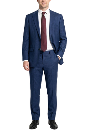 Centrion Mens Blue Textured Classic Fit Notch Lapels 2 Button Wool Suit