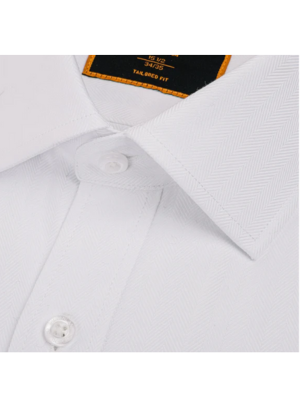 Steven Land White Herringbone Classic Fit Spread Collar Wrinkle Shrink Free Cotton Dress Shirt
