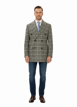 Canuti By Steven Land Mens Green Plaid 100% Wool Double Breasted Overcoat - The Suit Depot