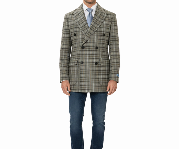 Canuti By Steven Land Mens Green Plaid 100% Wool Double Breasted