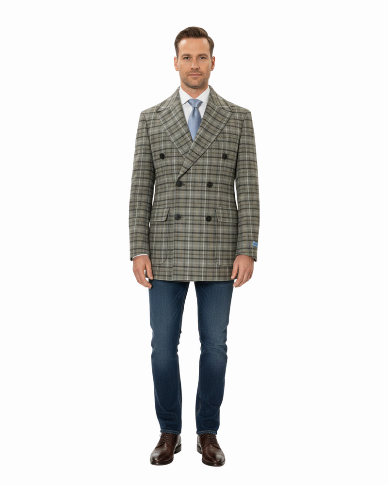 Canuti By Steven Land Mens Green Plaid 100% Wool Double Breasted