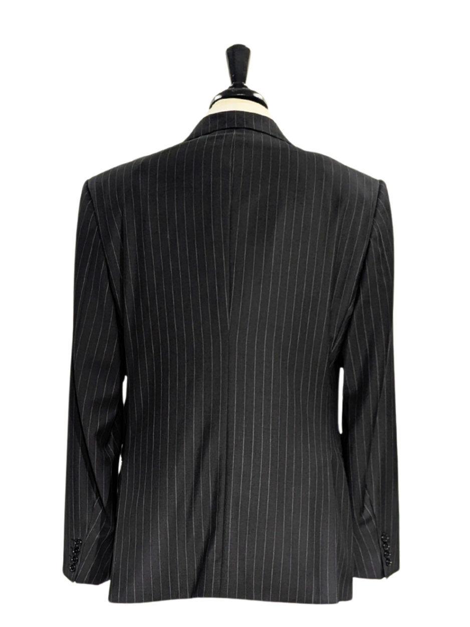 Armani Collezioni Black Pinstriped Notch Lapel Wool 2-Button Suit