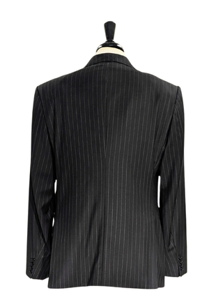 Armani Collezioni Black Pinstriped Notch Lapel Wool 2-Button Suit - 46R - The Suit Depot