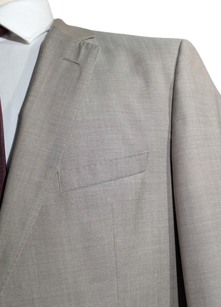 Hugo Boss Mens Taupe Textured Notch Lapels Classic Fit 2 Button Wool Suit - 40R - The Suit Depot