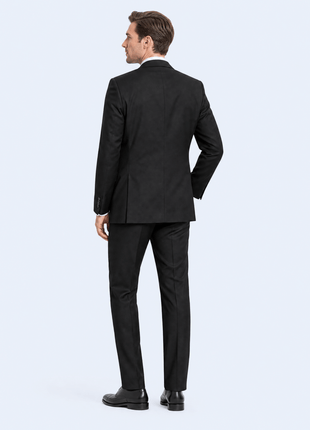 Hugo Boss Mens Solid Black Notch Lapels Classic Fit 2-Button Wool Suit - 40L