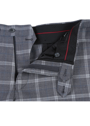 English Laundry Gray Windowpane Slim Fit Notch Lapel Wool Blend Stretch 2 Button Suit