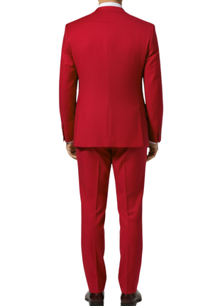 Beragamo Elegant Mens Solid Red Modern Fit Peak Lapel Wool 2 Button Suit