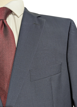 Hugo Boss Navy Blue Plaid Windowpane Notch Lapels Wool 2-Button Suit - 40R
