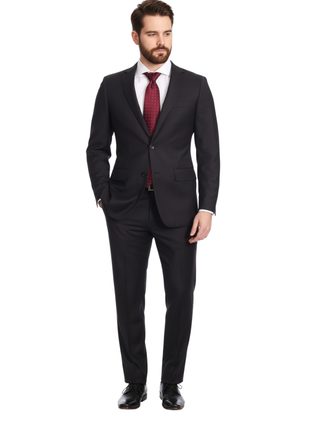 Mens Classic Fit Two Button 100% Wool Wrinkle Resistant Suit