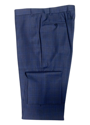 Canali Navy Blue Plaid Notch Lapel Classic Fit 100% Wool 2 Button Suit 48L