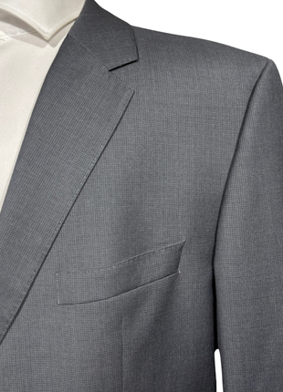 Hugo Boss Mens Gray Micro-Check Notch Lapels Slim Fit 2 Button Wool Suit - 46L - The Suit Depot