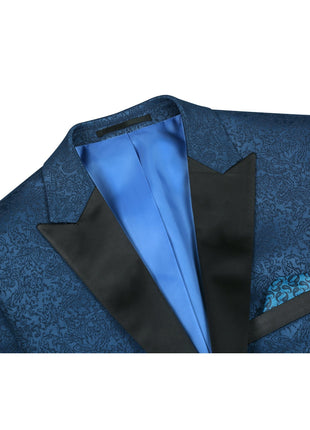 Men's Slim Fit Peak Lapel Tuxedo Blazer With Embroidered Pattern