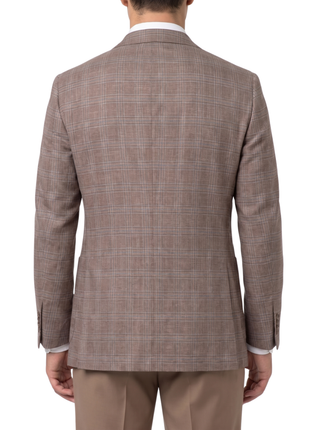 Bellucci Brown Windowpane Tailored Fit Potch Pockets Stretch 2-Button Sport Coat