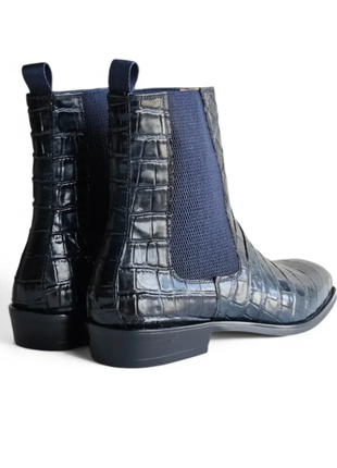 Carrucci Mens Navy Crocodile Embossed Leather Chelsea Boots