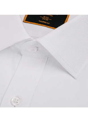 Steven Land White Herringbone Classic Fit Spread Collar Wrinkle Shrink Free Cotton Dress Shirt