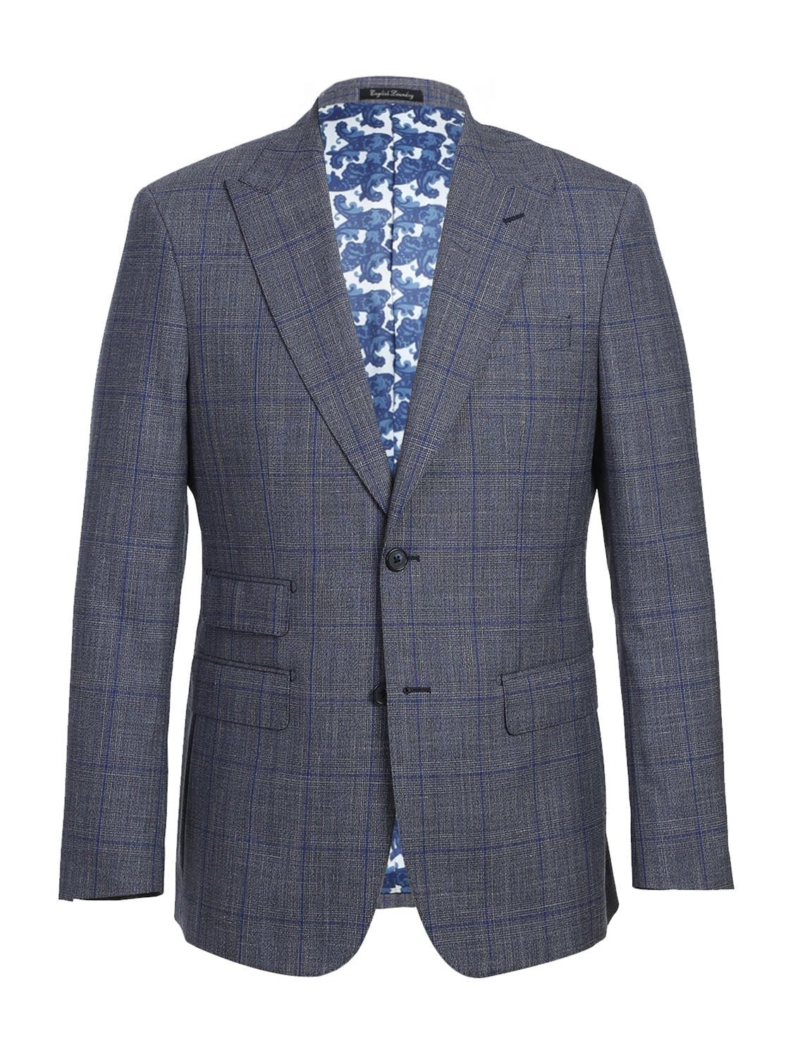 Gray with Blue Windowpane Wool Suit