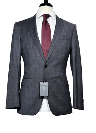 Hugo Boss Charcoal Modern Fit Two Button Closure Notch Lapel Wool Suit