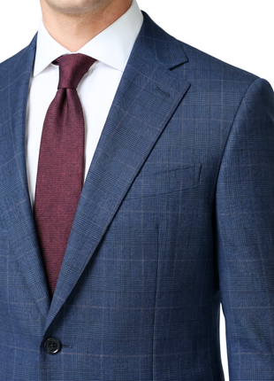 Sartoria Mazara Blue Plaid Windowpane Slim Fit Notch Lapel Wool 2-Button Suit