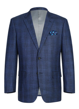 Men's Classic Fit Single Breasted Two Button Navy Big-Plaid Suit Jacket Blazer