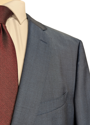 Hugo Boss Super 120s Blue Textured Notch Lapels Wool 2-Button Suit - 44R