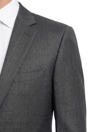 Bartorelli Napoli Mens Blue-Gray Subtle Pinstripe Notch Lapel Classic Fit 2-Button Wool Suit with Ticket Pocket  - 40L