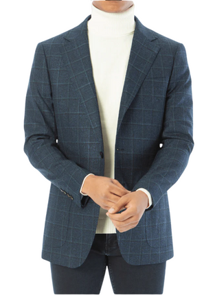 Sartoria Mazara Mens Classic Fit Blue With Green Check 2 Button Blazer Sportcoat