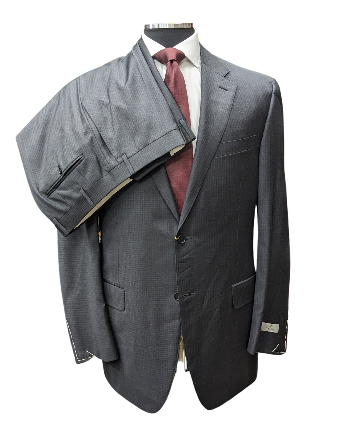 Canali 1934 Traje gris a cuadros 44L Drop 7 100% lana con 2 botones y 2 piezas para hombre