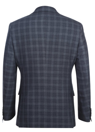 English Laundry Mens Navy Windowpane Slim Fit Notch Lapel 2 Button Stretch Suit