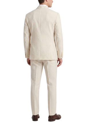 Canuti Cream & Blue Stripe Modern Fit Peak Lapel Stretch Double Breasted Seersucker Suit