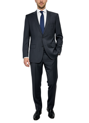 Hugo Boss Mens Charcoal Micro-Check Notch Lapels Slim Fit 2 Button Wool Suit - 46L - The Suit Depot
