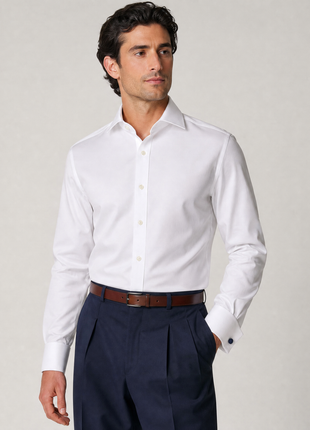 Christopher Morris Solid White Slim Fit Cotton Spread Collar Non-Iron French Cuff Dress Shirt